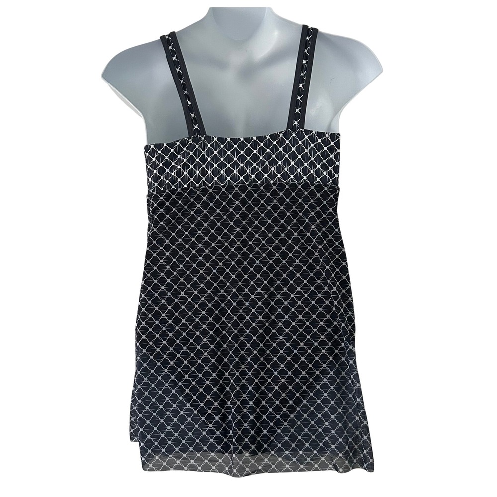 Women Navy White One-Piece Geometric Mesh Modest Swimsuit Swim Dress XL NWOT - Picture 6 of 10